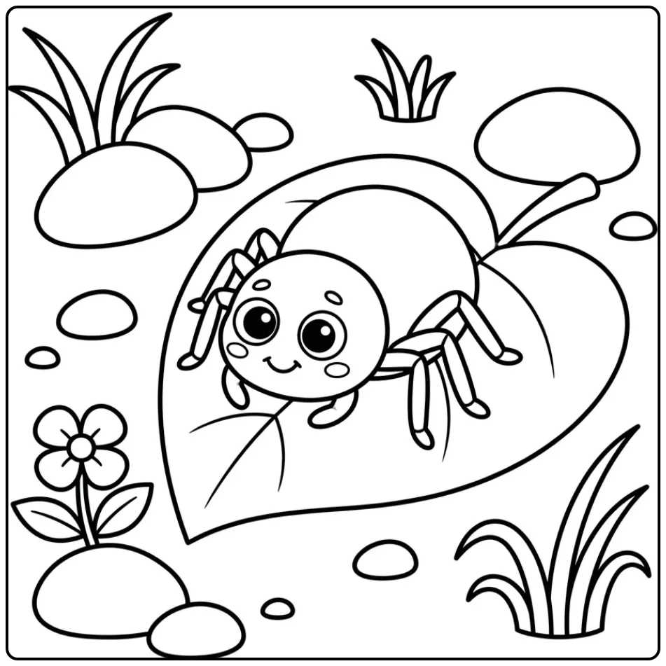 Eenvoudige spin kleurplaat peuters met grote ogen.