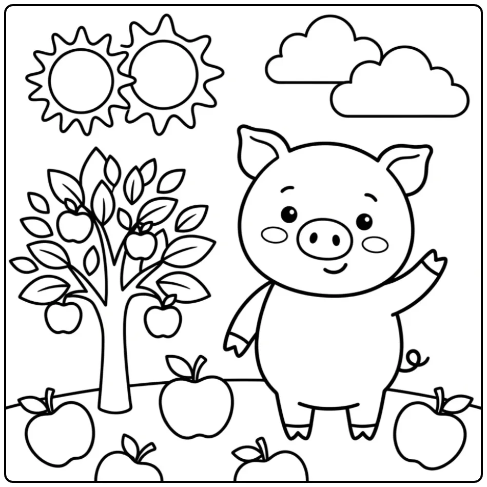 Schattige varken kleurplaat peuters met een zwaaiend biggetje.