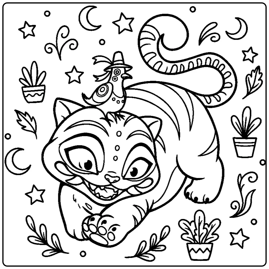 Kleurplaat kpop demon hunters derpy tijger met een vogel.