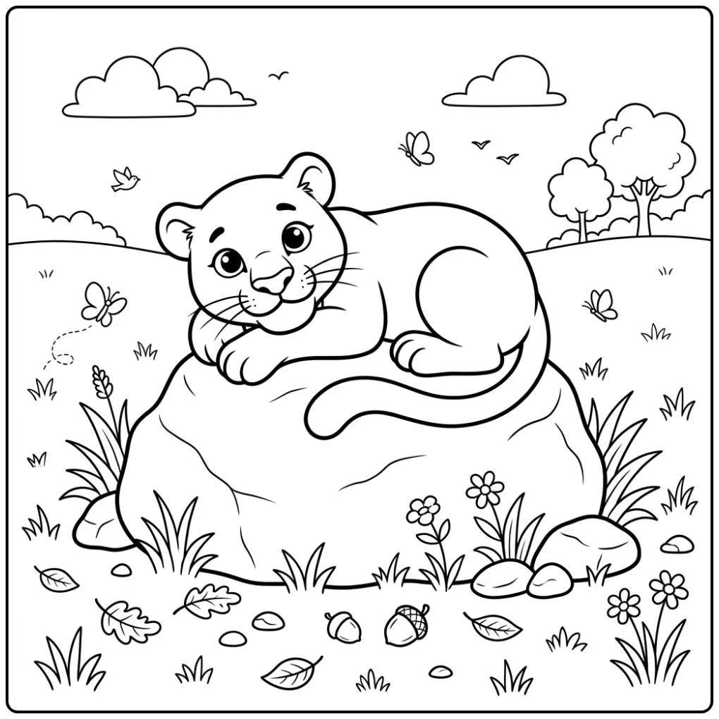 Een schattige panter kleurplaat makkelijk voor kinderen.