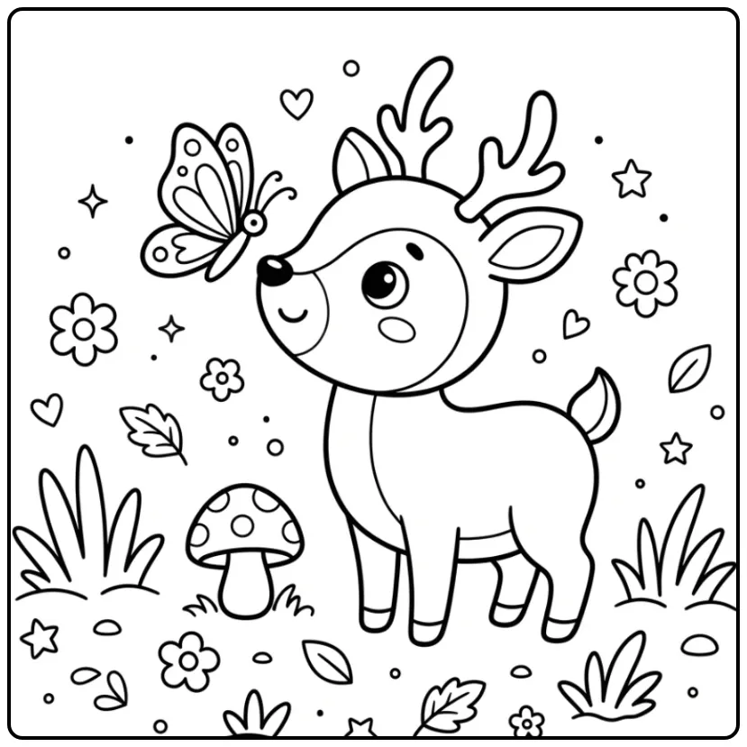 Lief hertje en vlinder op deze kleurplaat hert makkelijk.