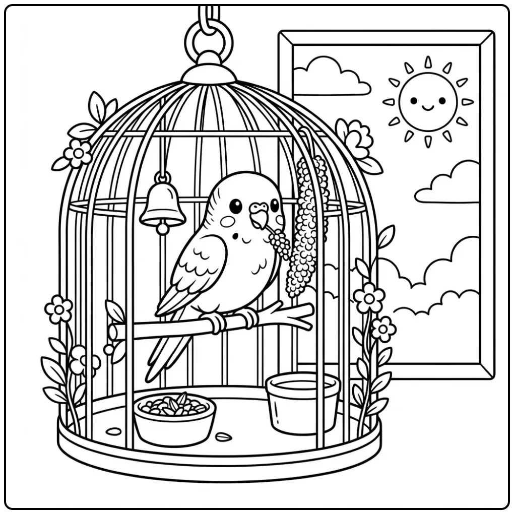 Schattige vogel kleurplaat simpel etend van giersttak.