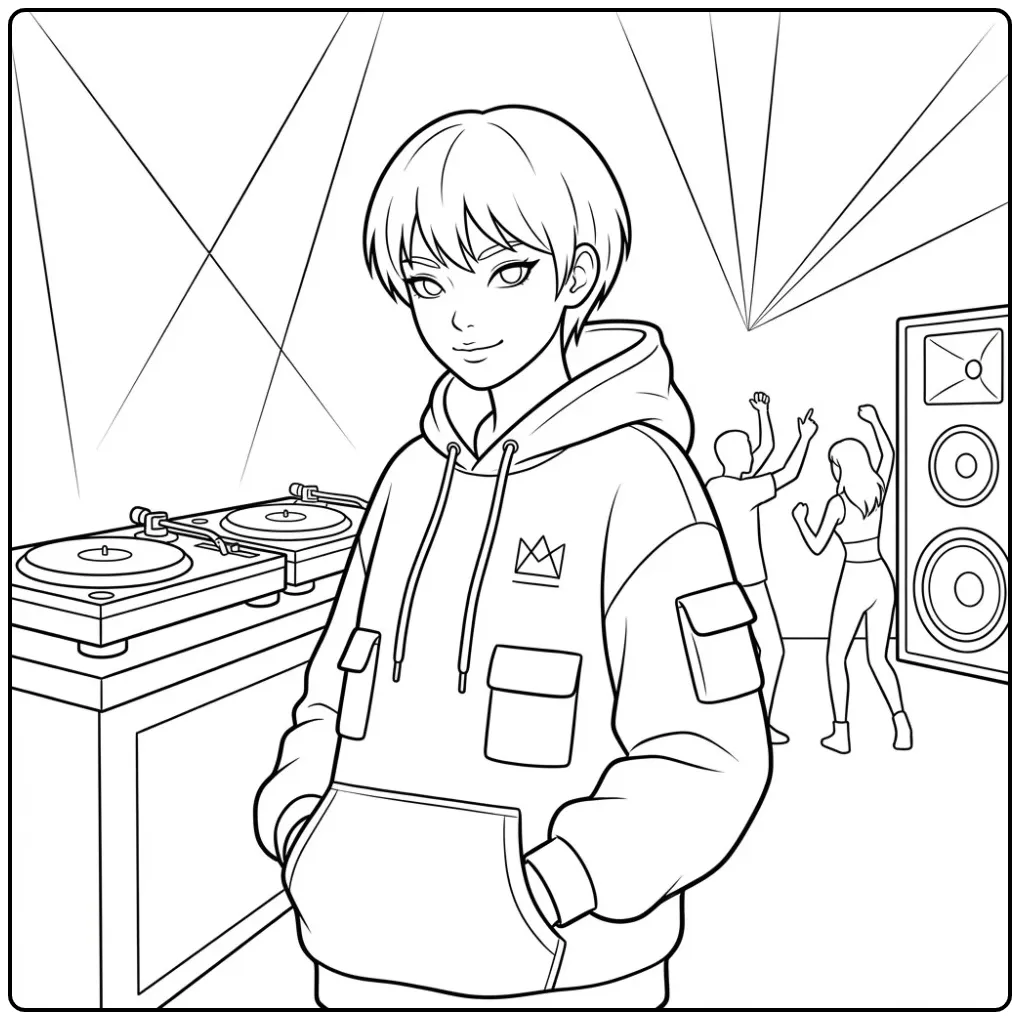 DJ kleurplaat kpop demon hunters baby saja op een feest.