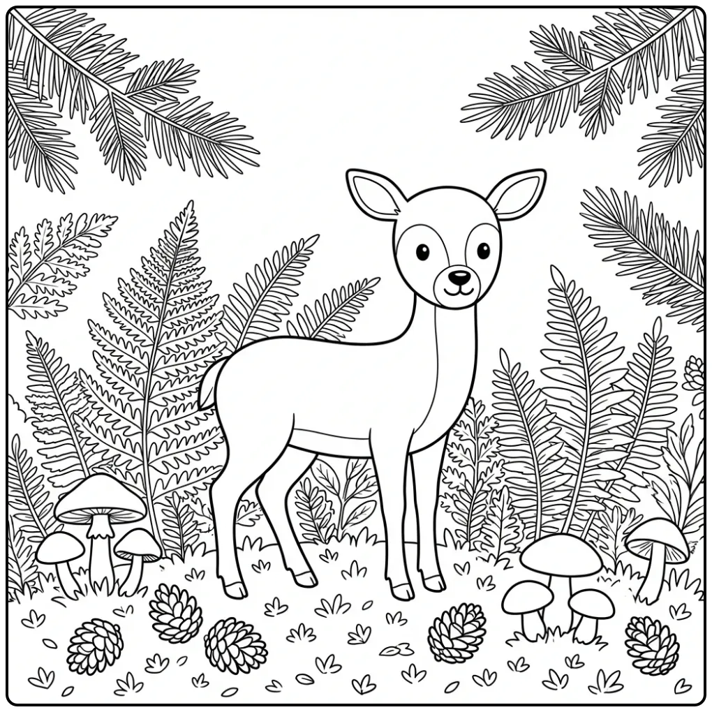 Volwassen hert tussen varens op deze kleurplaat hert moeilijk.