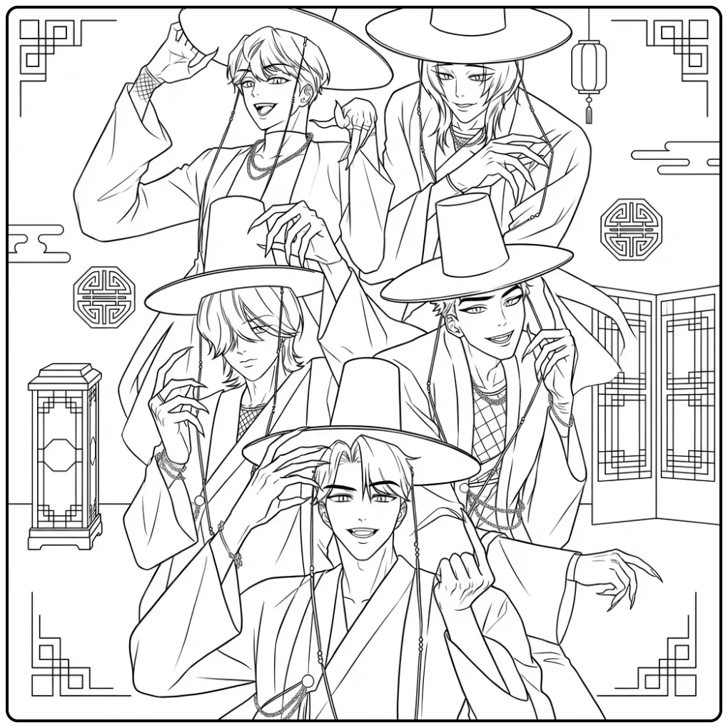 Kleurplaat van de kpop demon hunters kleurplaat saja boys.