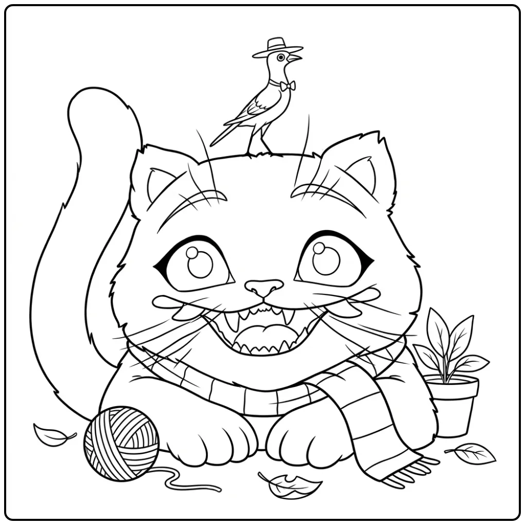 Kleurplaat kat met sjaal en vogel, kleurplaat kpop demon hunters derpy.