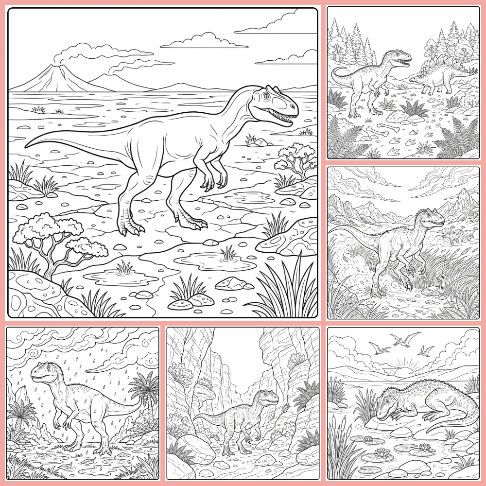 A collage of different coloring page designs.
