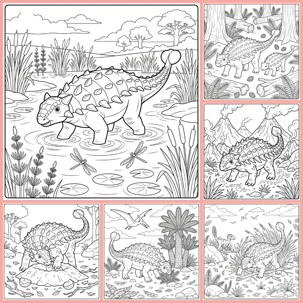 A collage of different coloring page designs.