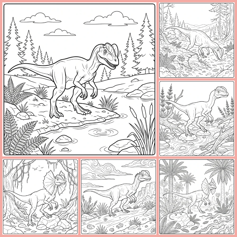 A collage of different coloring page designs.