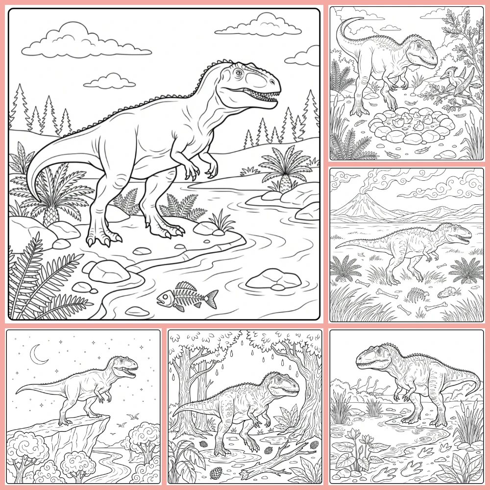 A collage of different coloring page designs.