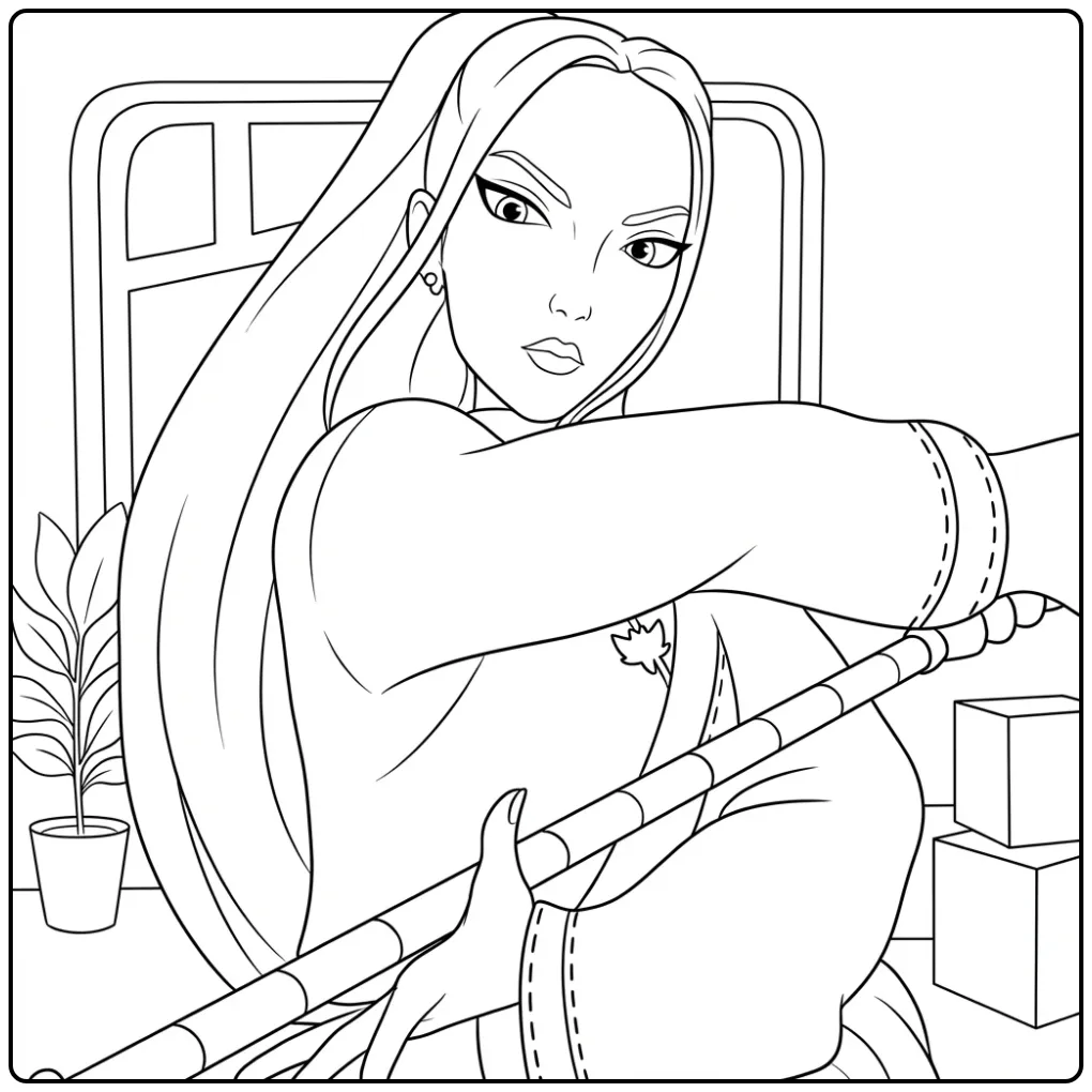 Kleurplaat kpop demon hunters mira met haar staf in actie.