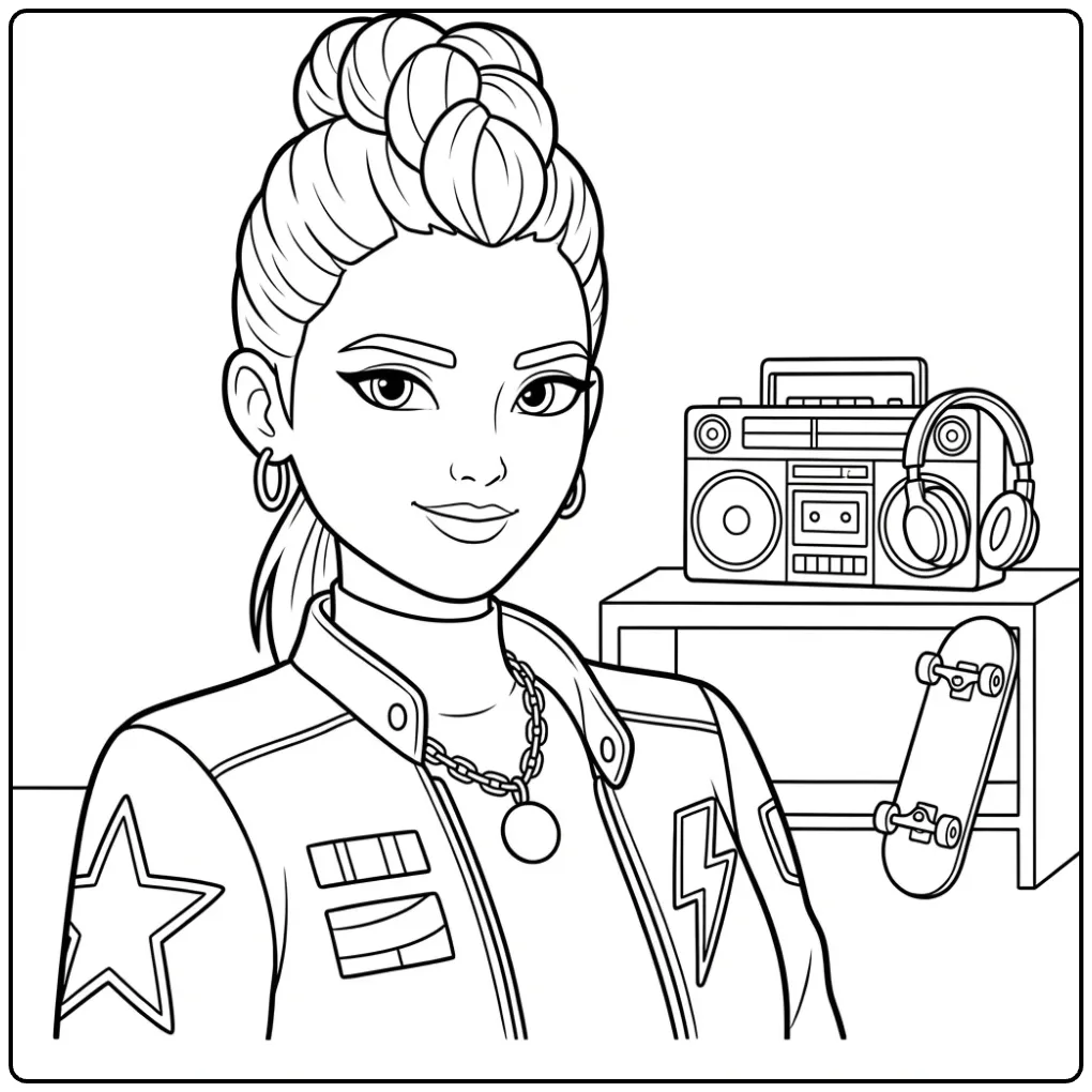 Kleurplaat van een lid uit kpop demon hunters rumi.