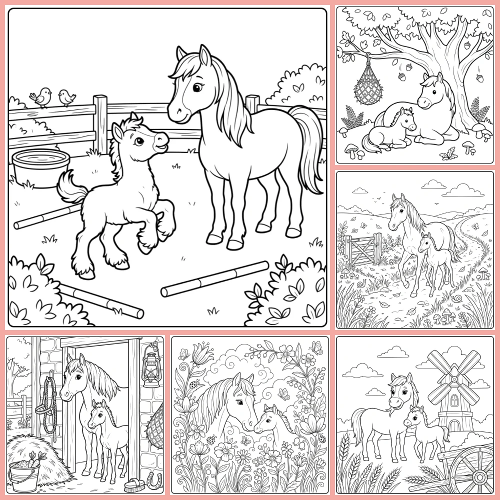 A collage of different coloring page designs.