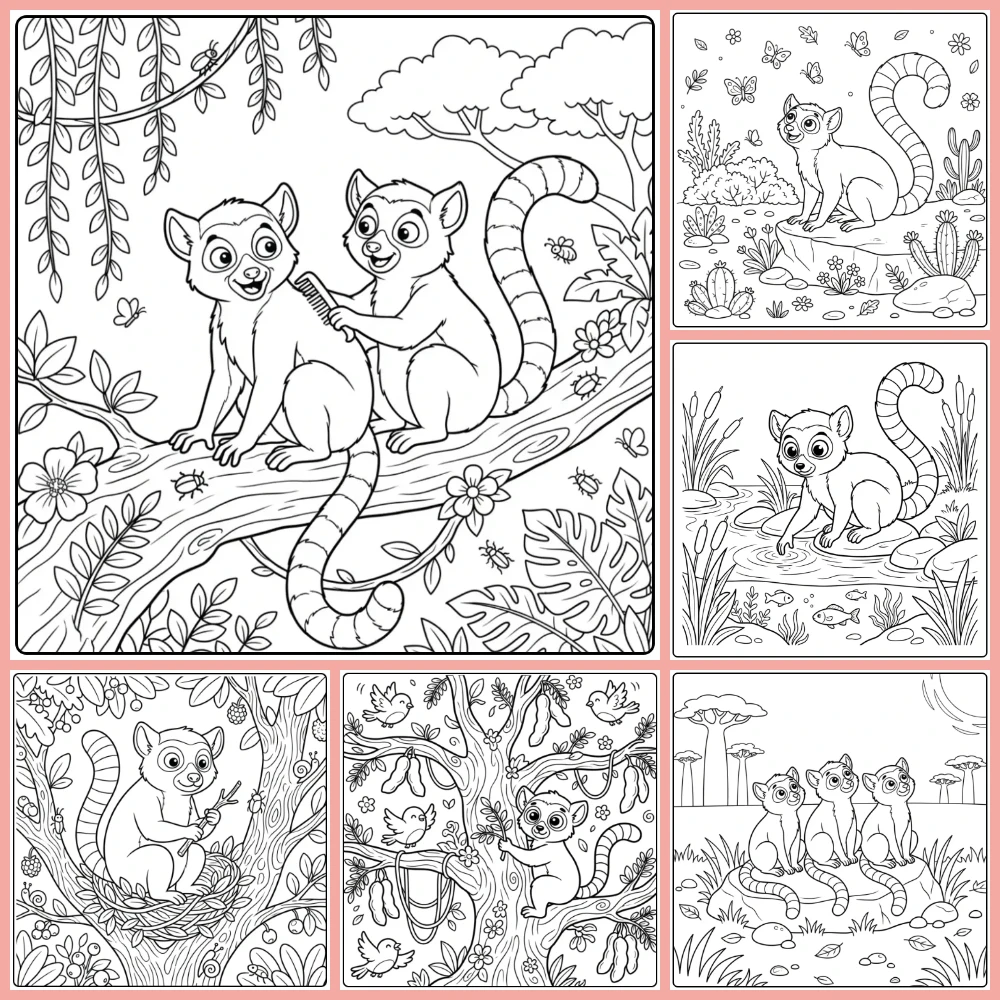 A collage of different coloring page designs.