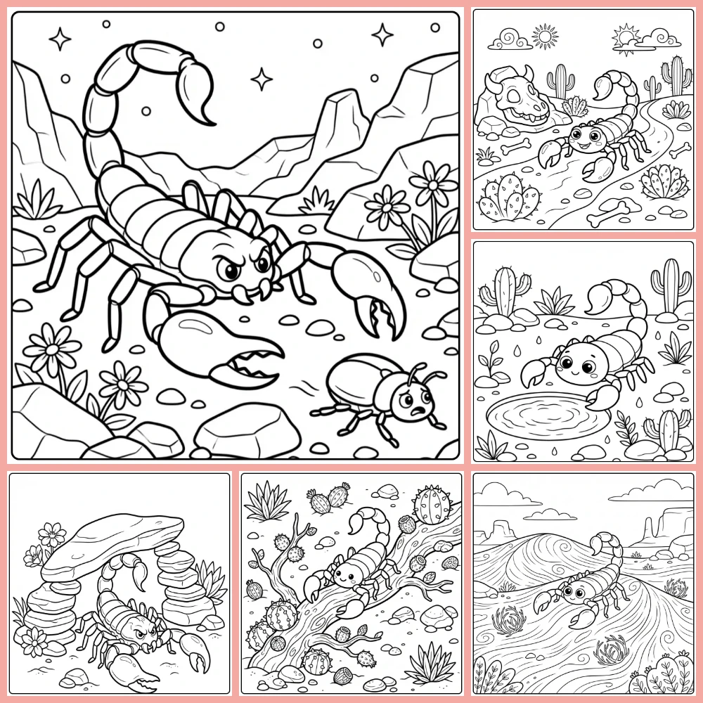 A collage of different coloring page designs.