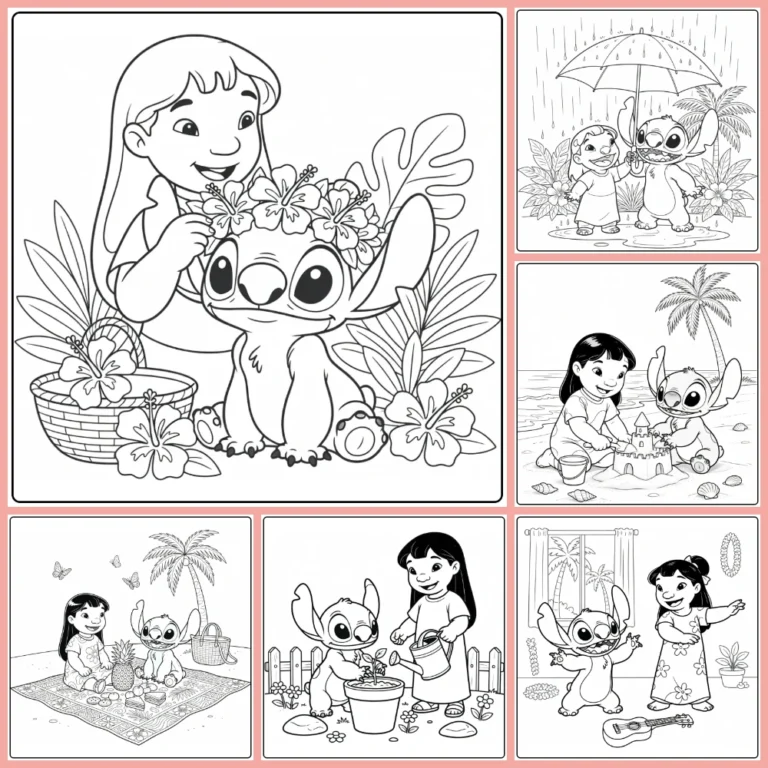 A collage of different coloring page designs.