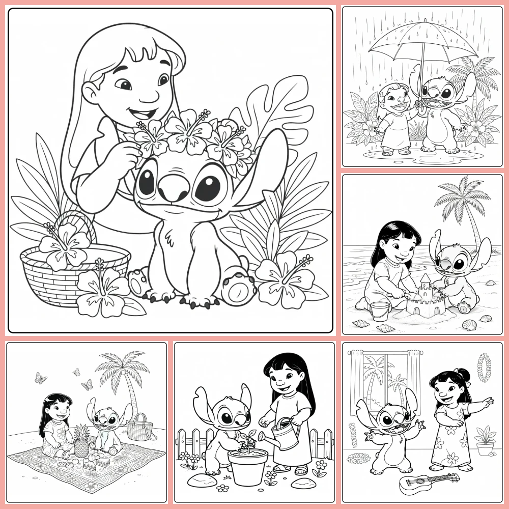 A collage of different coloring page designs.