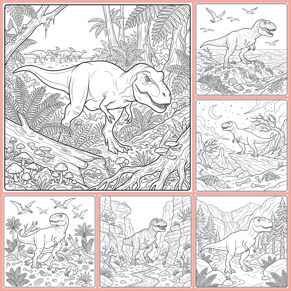 A collage of different coloring page designs.