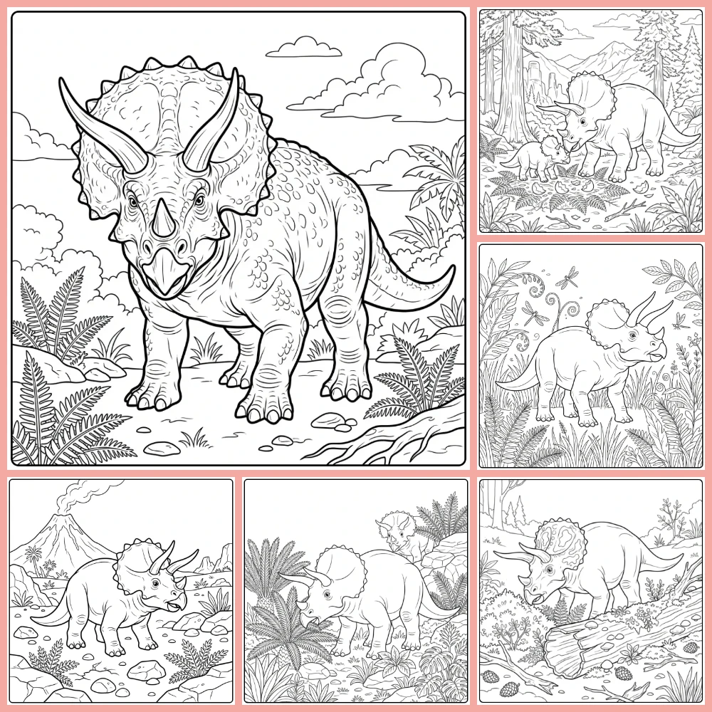 A collage of different coloring page designs.