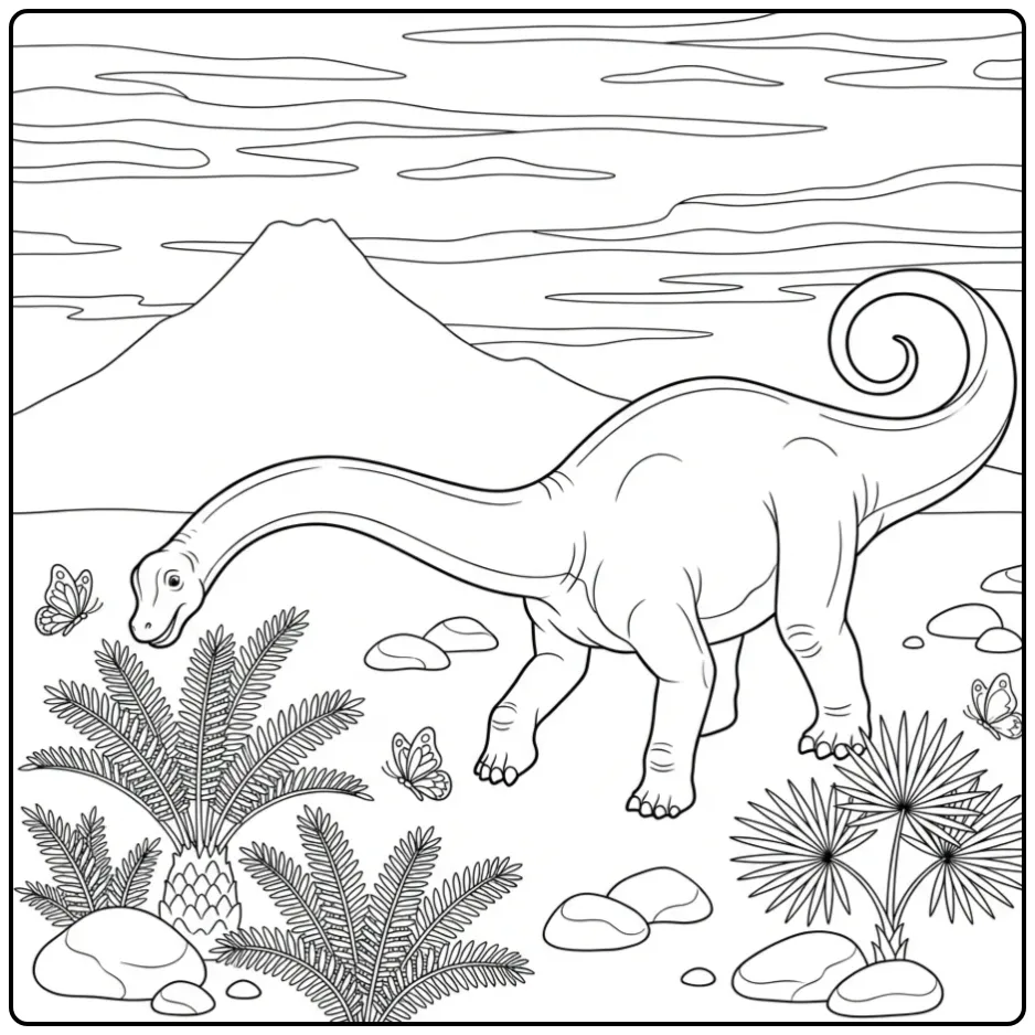 Een dino kleurplaat brachiosaurus die bladeren eet