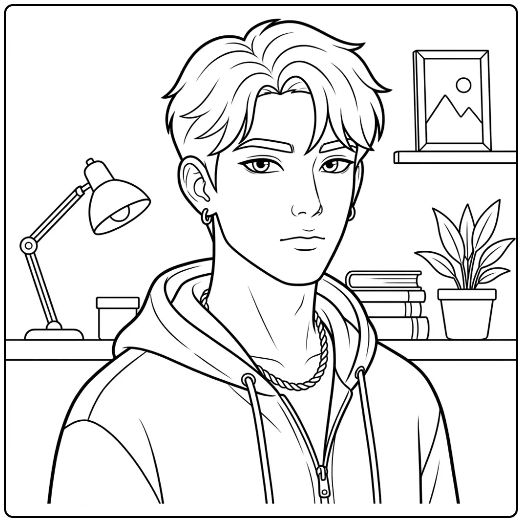 Kleurplaat van Jinu, lid van de K-pop Demon Hunters.