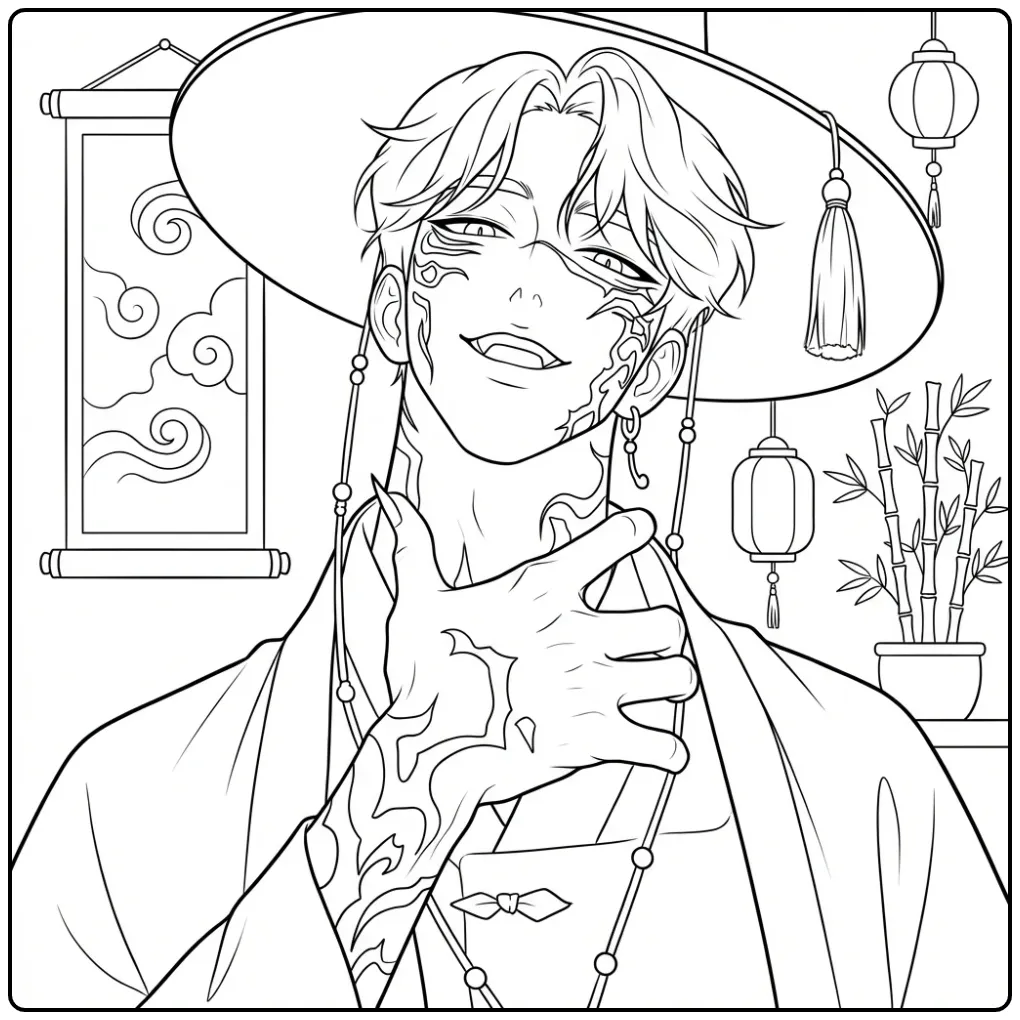 Lijntekening van Jinu van Kpop Demon Hunters kleurplaat.