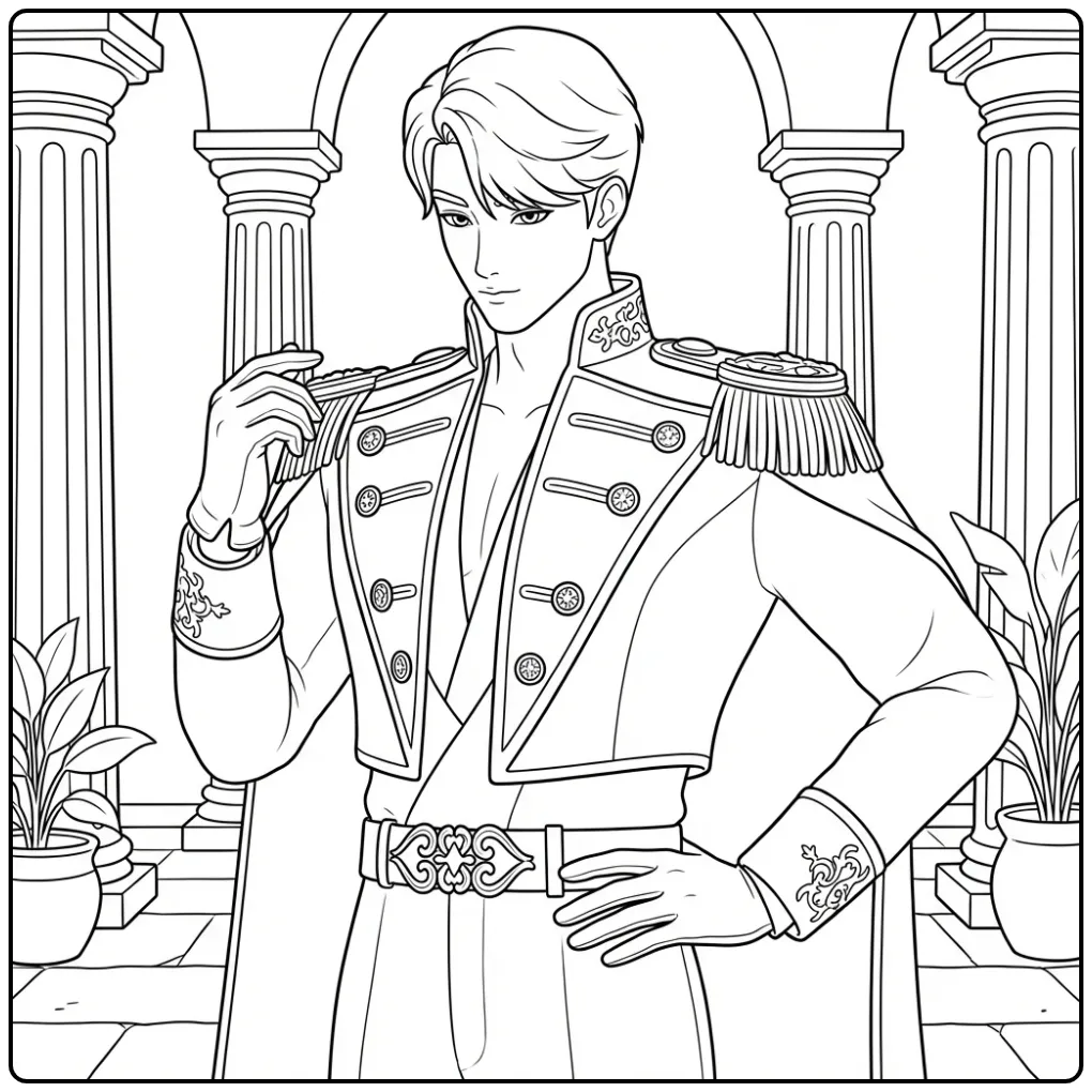 Jinu kpop demon hunters kleurplaat van een man in uniform.