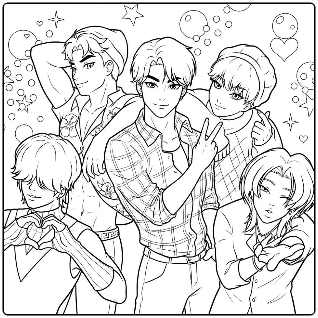 Kpop demon hunters kleurplaat saja boys met vijf jongens.