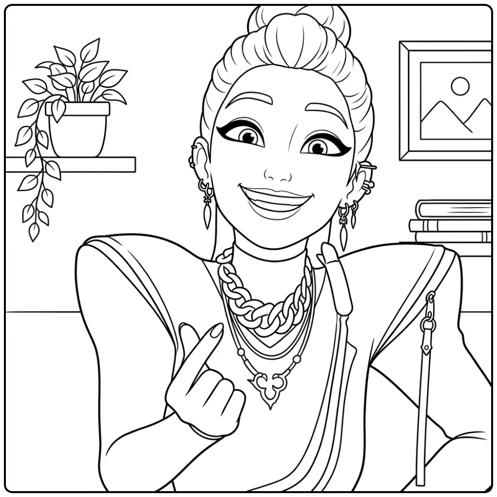 Kleurplaat kpop demon hunters rumi met vingerhart.