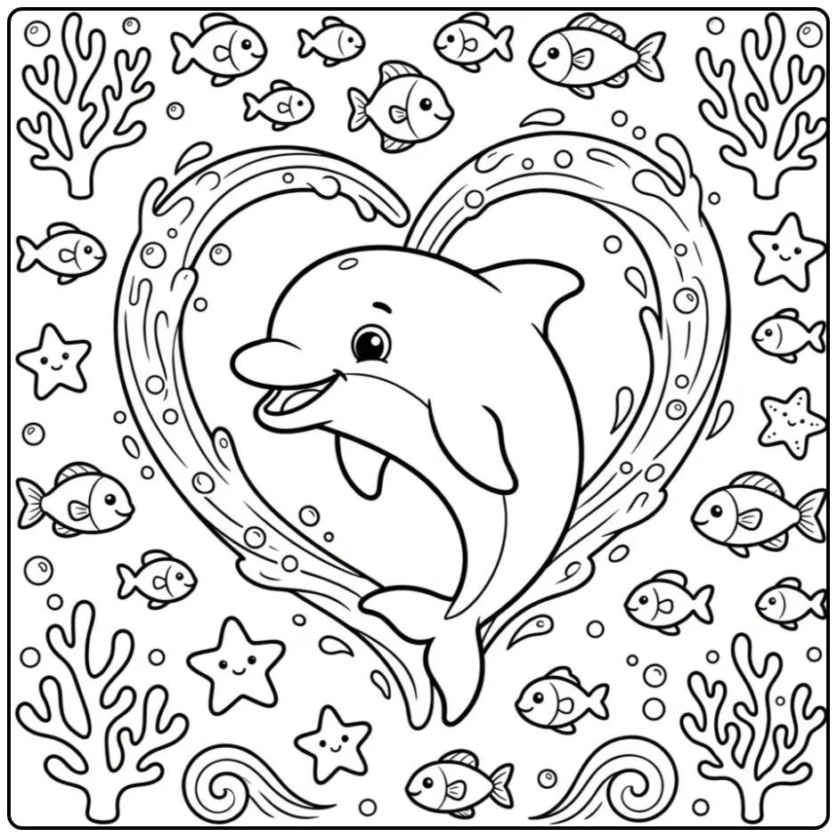 Leuke kleurplaat dolfijn schattig tussen bellen