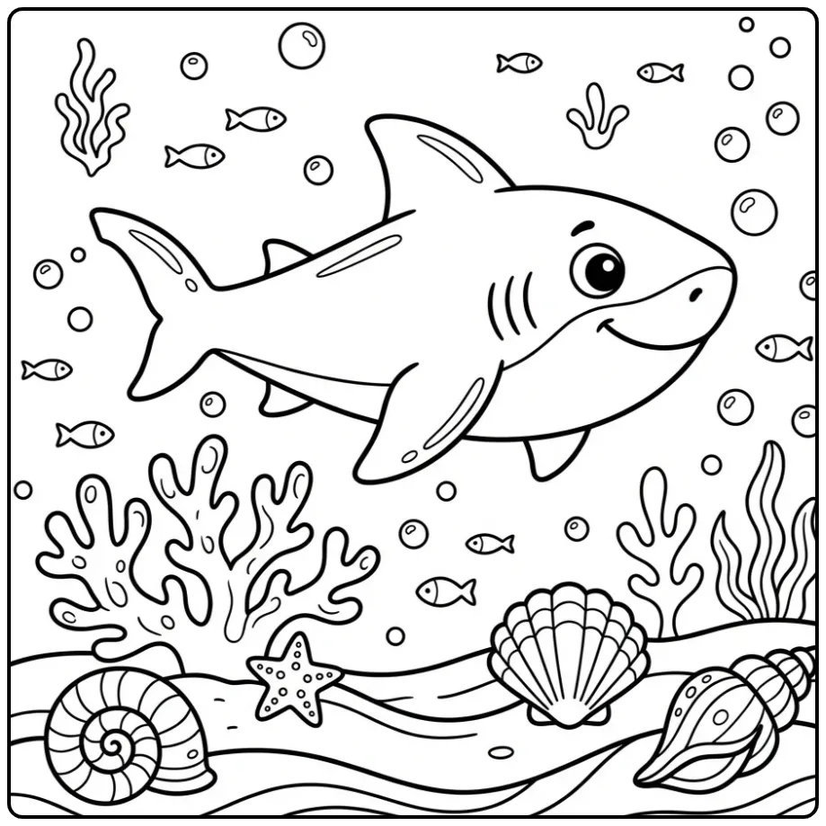 Leuke cartoon kleurplaat haai makkelijk om in te kleuren