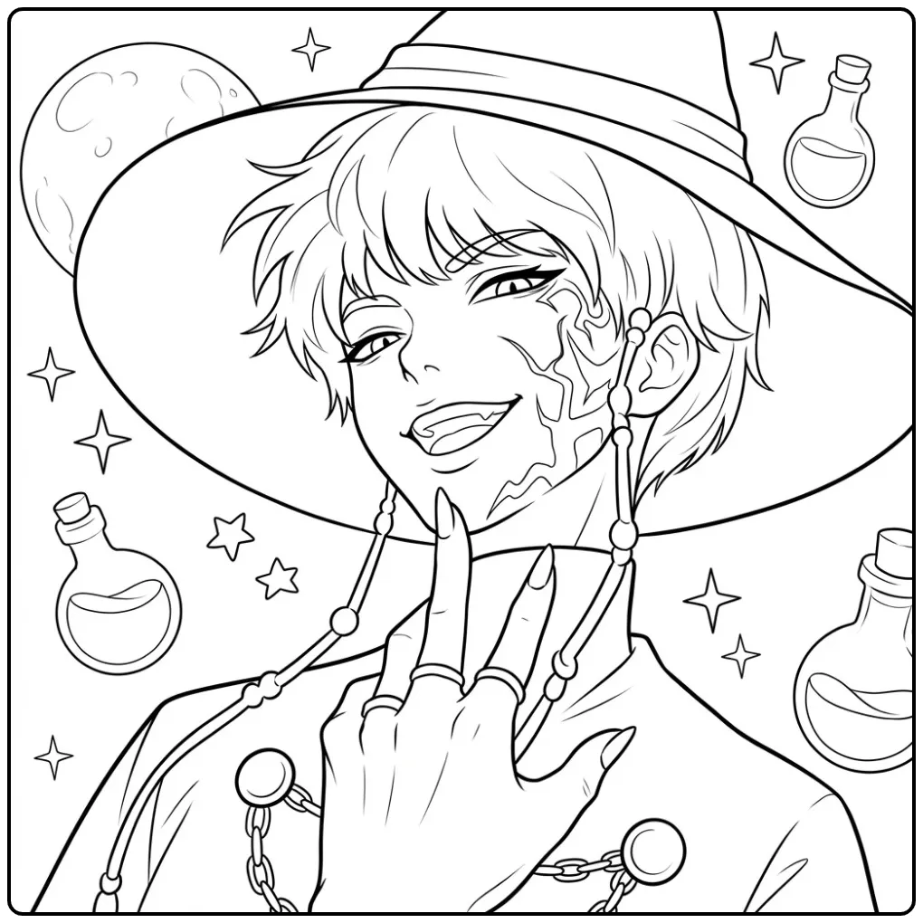Kleurplaat kpop demon hunters baby saja: tovenaar met hoed.