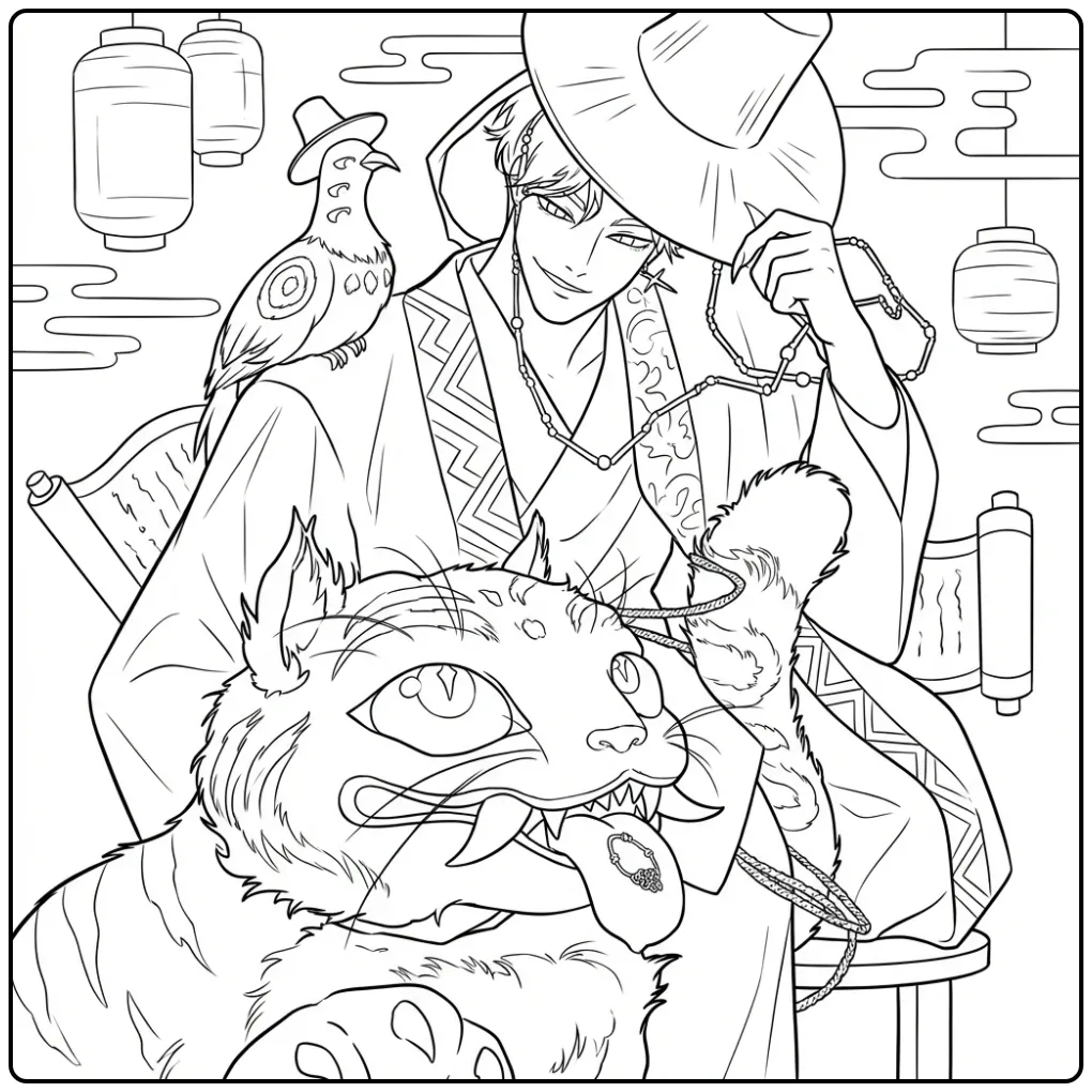 Kleurplaat kpop demon hunters derpy met man en gekke tijger.