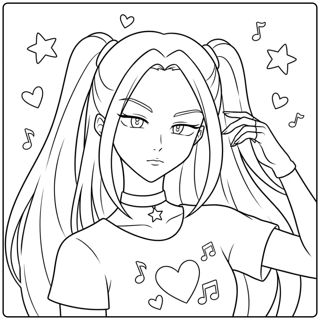 Kleurplaat Kpop Demon Hunters Mira in anime stijl.