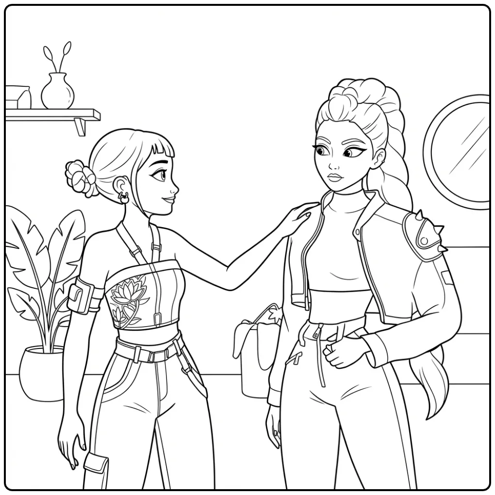 Kleurplaat kpop demon hunters rumi, twee stijlvolle meiden.