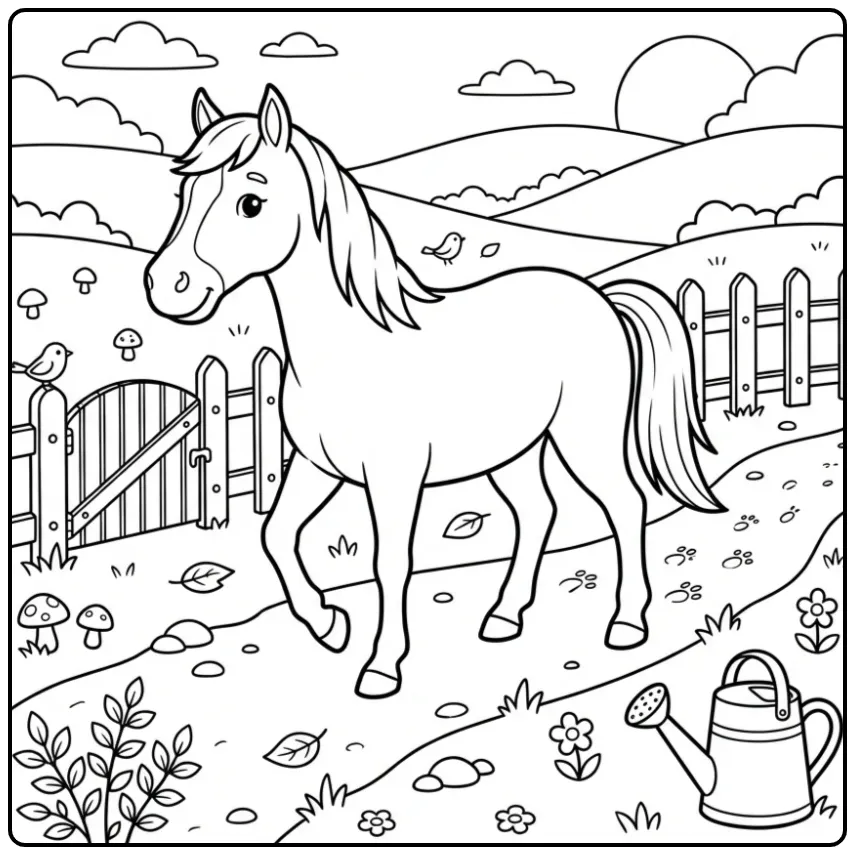 Een leuke kleurplaat paard makkelijk met een wandelend paard.