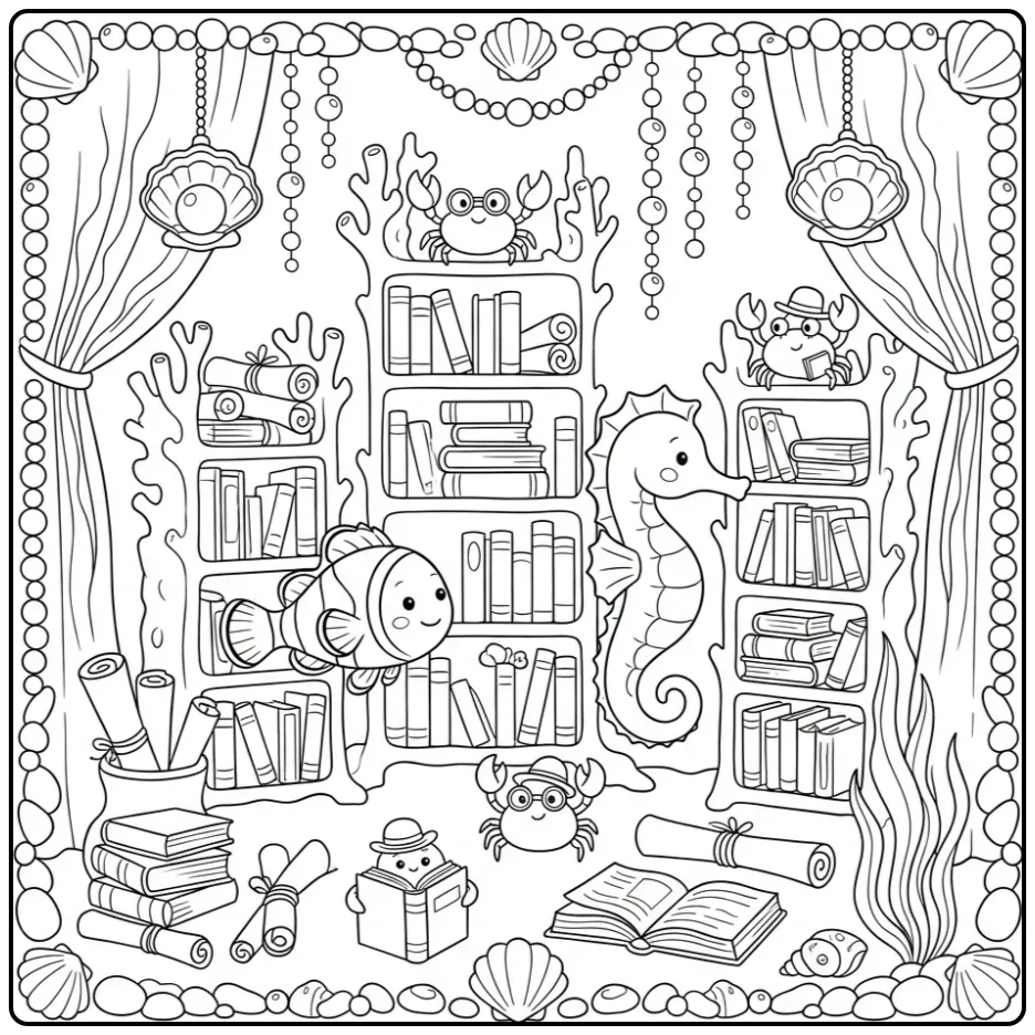 Gedetailleerde kleurplaat vis moeilijk in onderwater bieb.