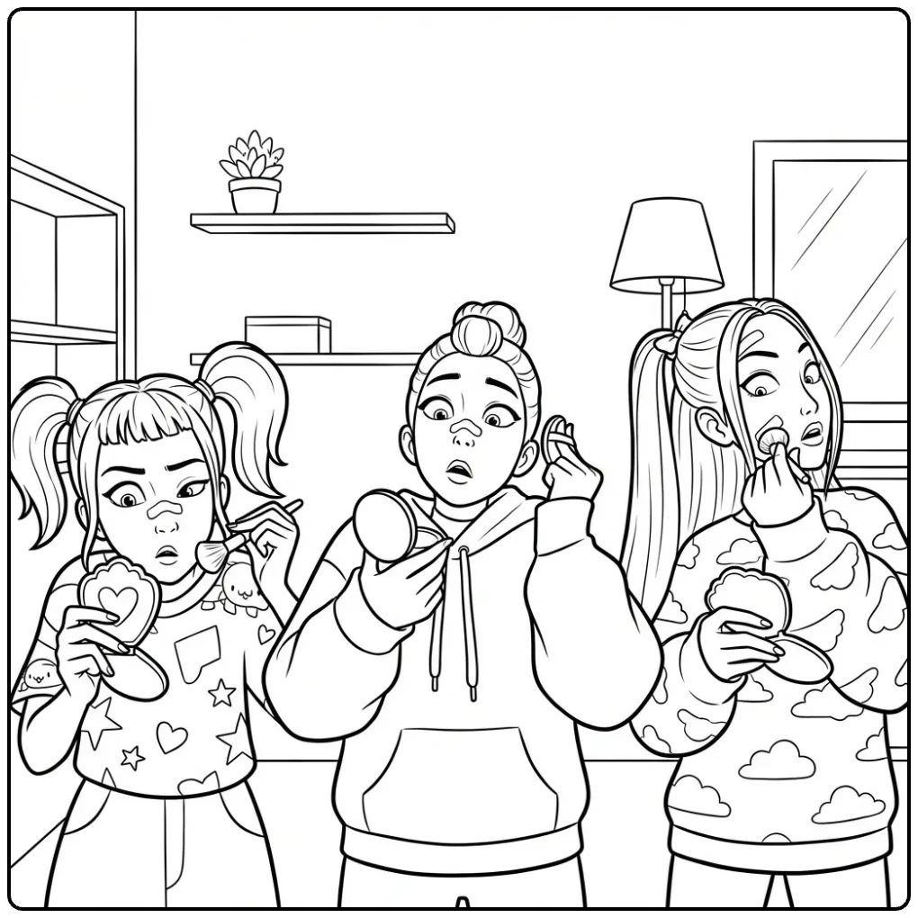 Geschokte meiden met make-up op kpop demon hunters kleurplaat.