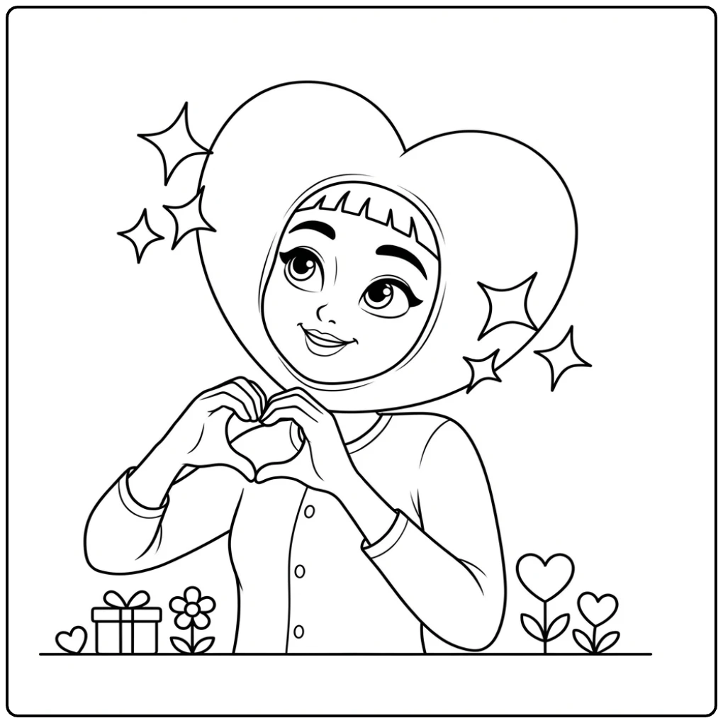 Kpop demon hunters kleurplaat zoey met een hartjeshoed op.