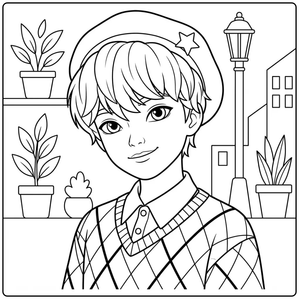 Kleurplaat kpop demon hunters baby saja van een jongen in een trui.