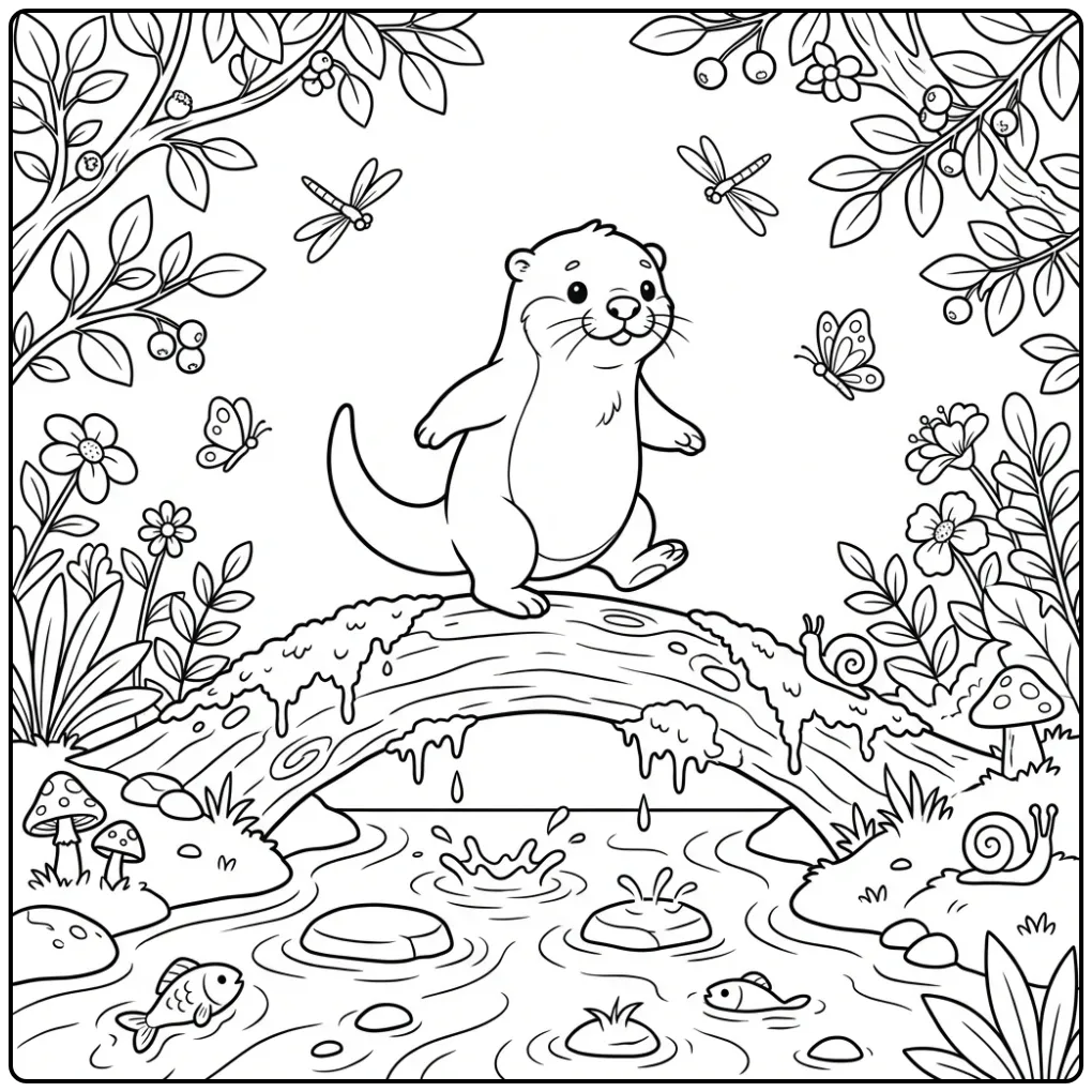 Een schattige kleurplaat otter balanceert boven het water