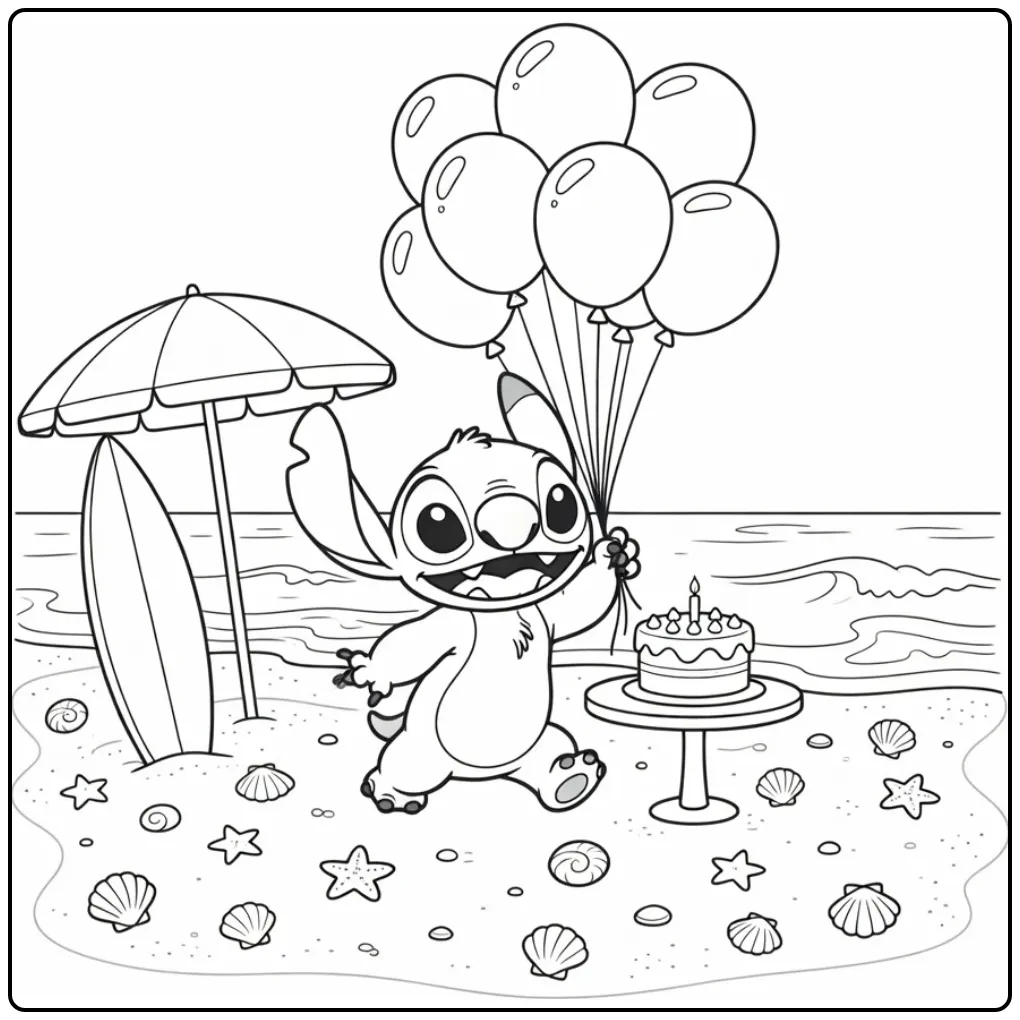 Disney kleurplaat stitch verjaardag vieren met taart