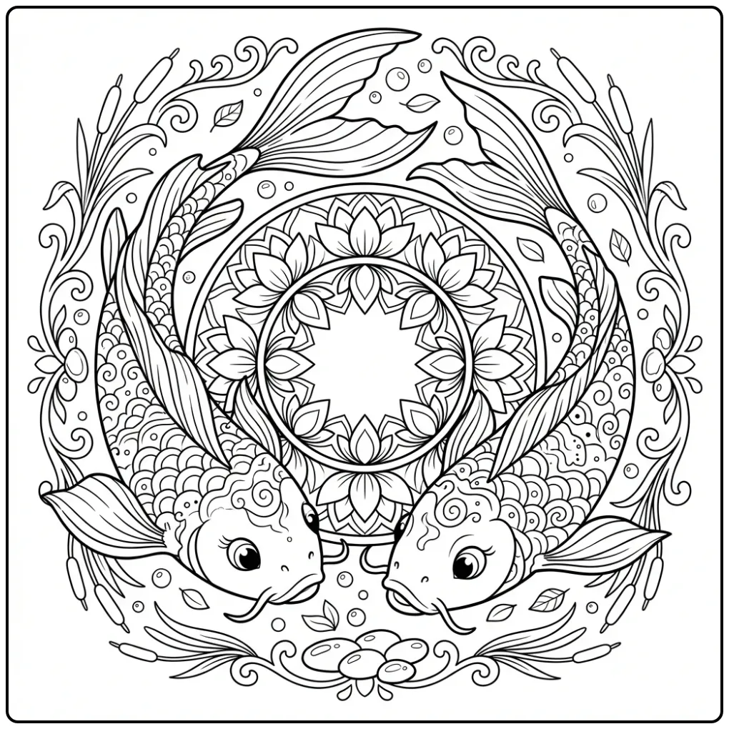 Mandala kleurplaat vis moeilijk met sierlijke lotusbloemen