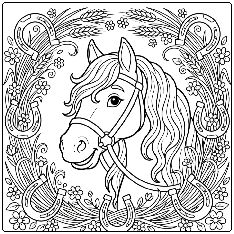 Schattig hoofd op deze paarden kleurplaat fries.