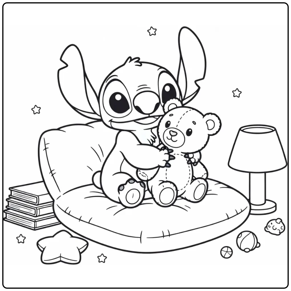 Lieve stitch kleurplaat schattig makkelijk met knuffelbeer.