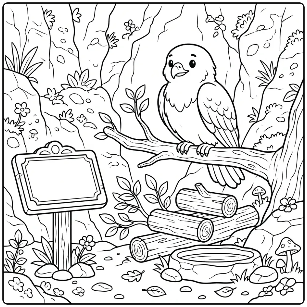 Een leuke kleurplaat buizerd zittend op een houten tak.