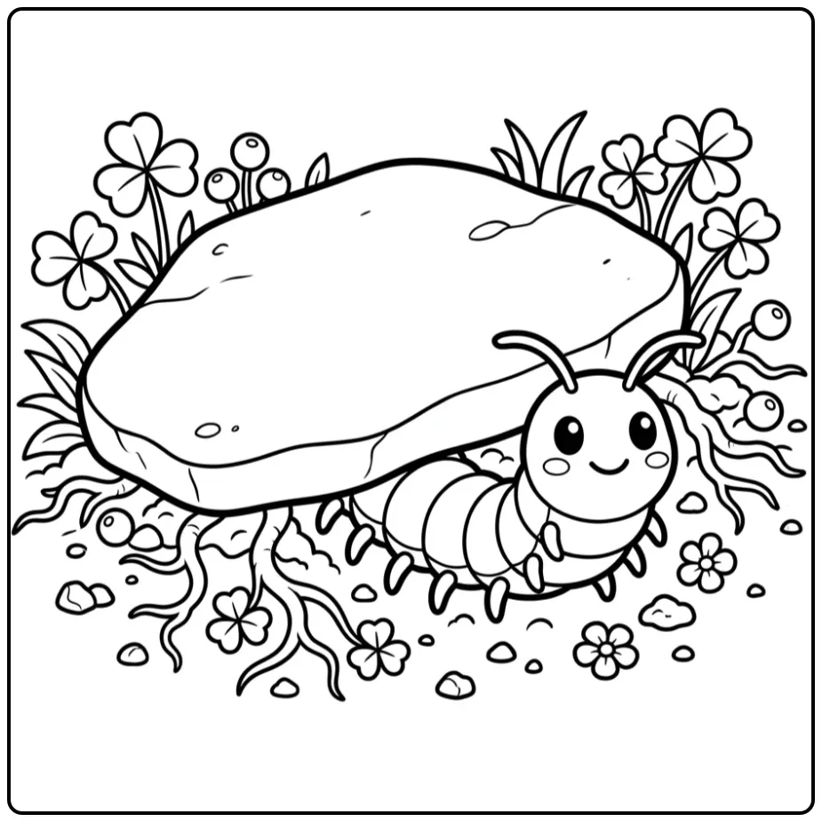 Een leuke kleurplaat duizendpoot onder een steen.