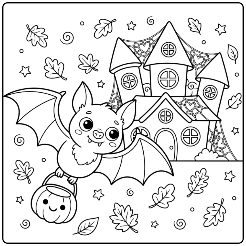 Een leuke kleurplaat halloween vleermuis met een emmertje.