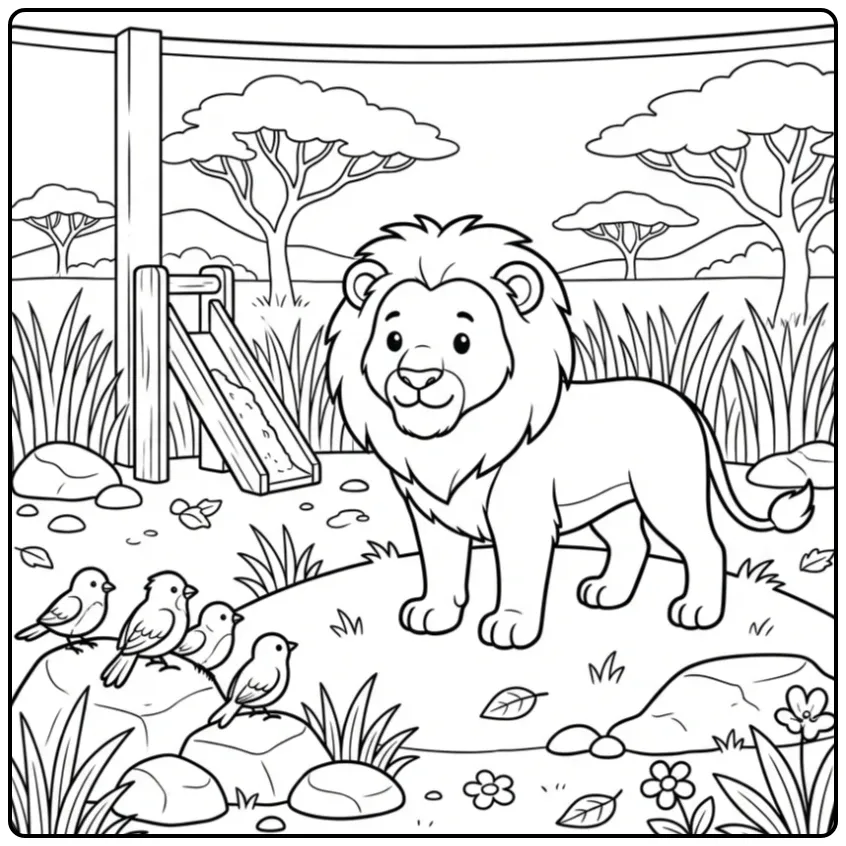 Een leuke kleurplaat leeuw op een grasheuvel.