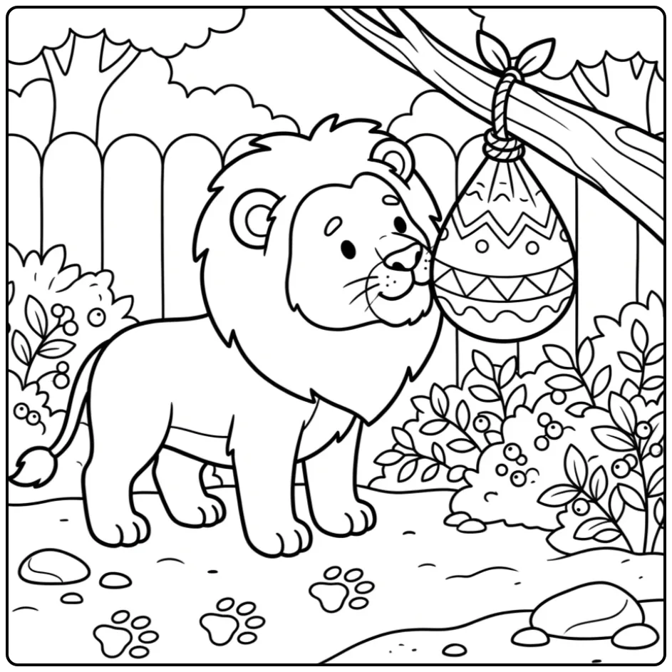 Kleurplaat leeuw in dierentuin met geurzak.